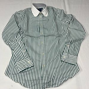 Polo Ralph Lauren Women's Custom Fit Cotton Striped Shirt In Green/White.
